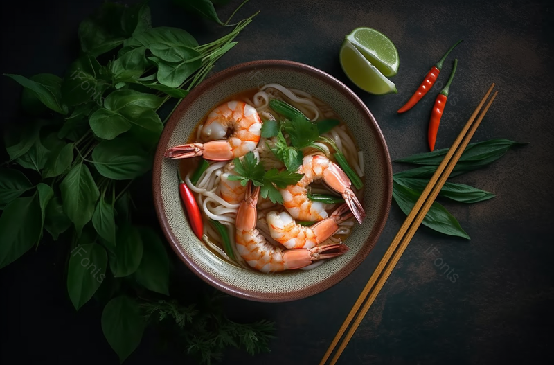 美味的海鲜虾面汤实拍摄影图,高清,摄影图,摄影图片,图片大全,摄影图免费下载